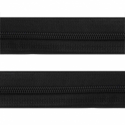 Рулонная молния с покрытием PVC спираль тип 3 (упак.270м) -черная с полосой СВО - купить в Иваново. Цена: 12.74 руб.
