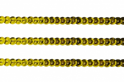 Пайетки "ОмТекс" на нитях, SILVER-BASE, 6 мм С / упак.73+/-1м, цв. А-1 - т.золото - купить в Иваново. Цена: 468.37 руб.