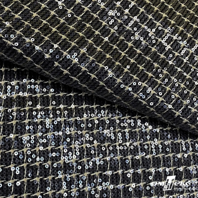 Ткань костюмная с пайетками, 100%полиэстр, 460+/-10 гр/м2, 150см #309 - цв. чёрный - купить в Иваново. Цена 1 203.93 руб.