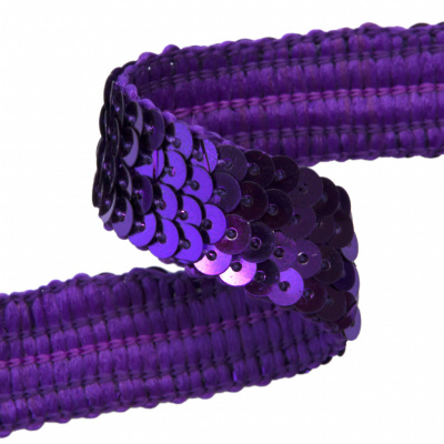Тесьма с пайетками 12, шир. 20 мм/уп. 25+/-1 м, цвет фиолет - купить в Иваново. Цена: 778.19 руб.