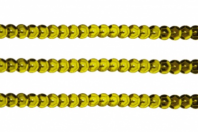 Пайетки "ОмТекс" на нитях, SILVER-BASE, 6 мм С / упак.73+/-1м, цв. 7 - св.золото - купить в Иваново. Цена: 468.37 руб.