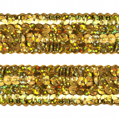 Тесьма с пайетками D16, шир. 20 мм/уп. 25+/-1 м, цвет золото - купить в Иваново. Цена: 778.19 руб.